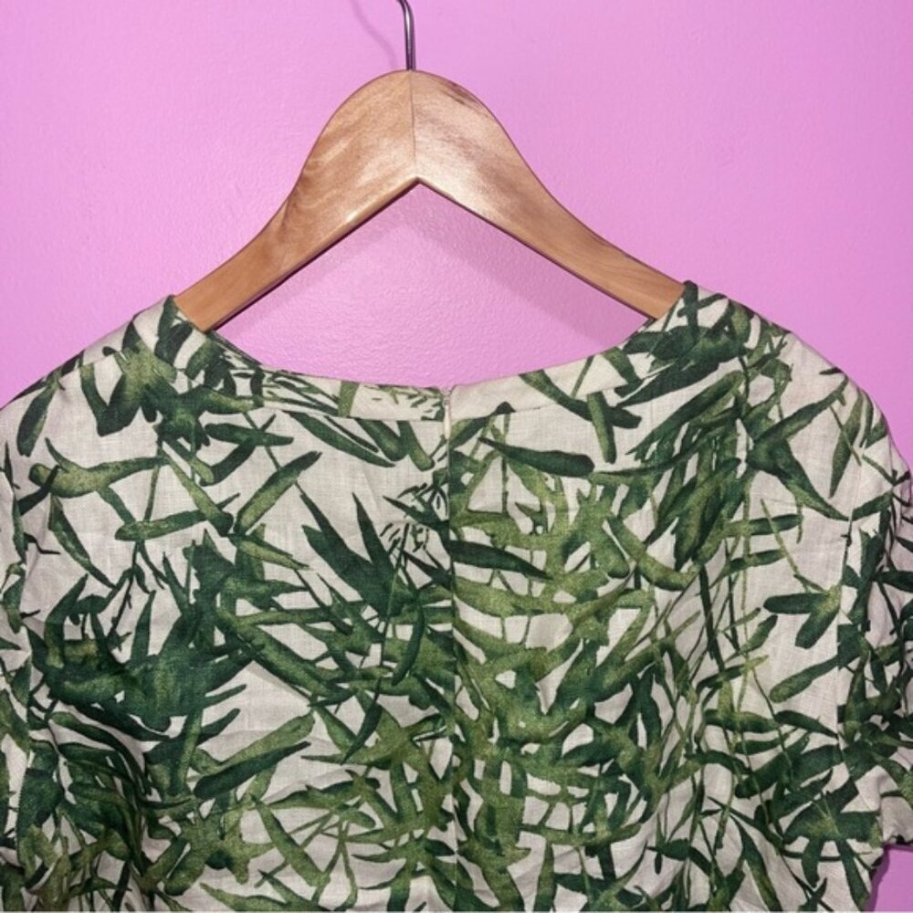 Massimo Dutti Top Women's Size 10 US Tan Linen Tropical Print Short Sleeve Crop - Picture 9 of 13